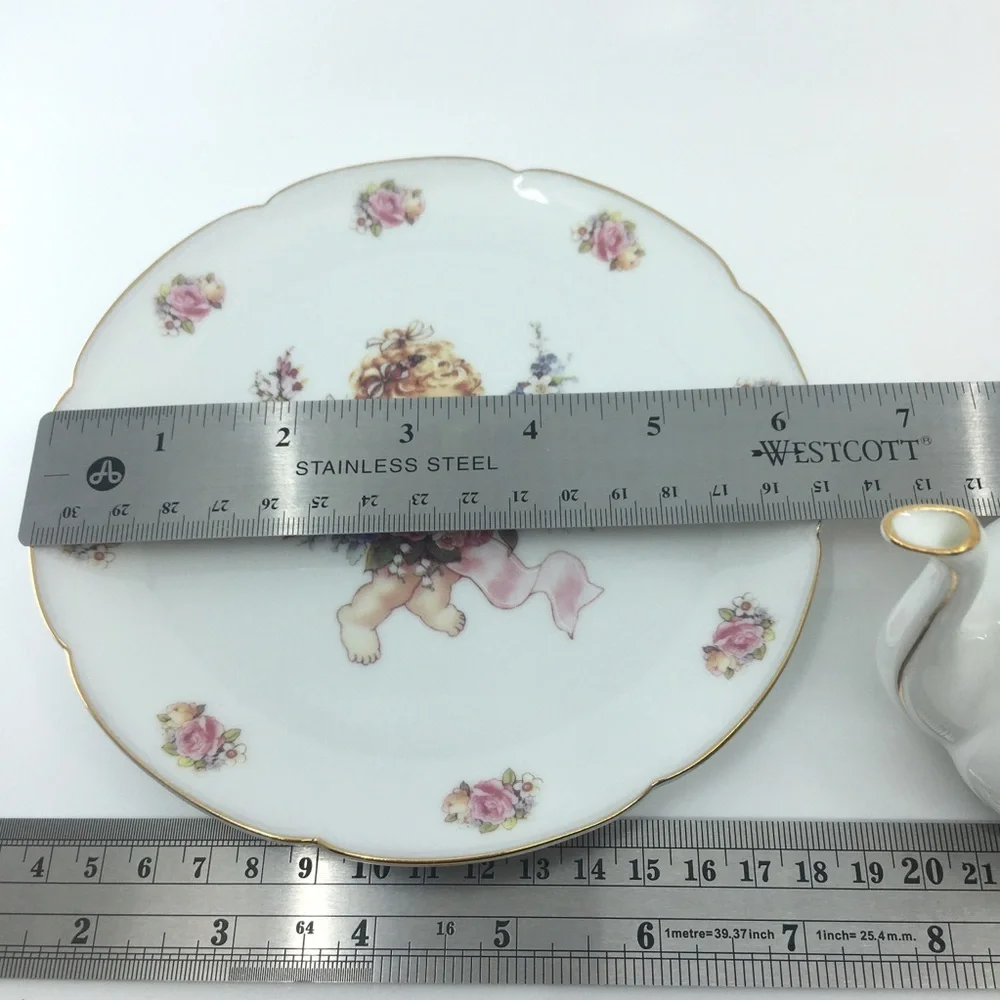 Vintage Children's Mini Tea Set White Porcelain Angel Pink Floral Gold Trim 10pc